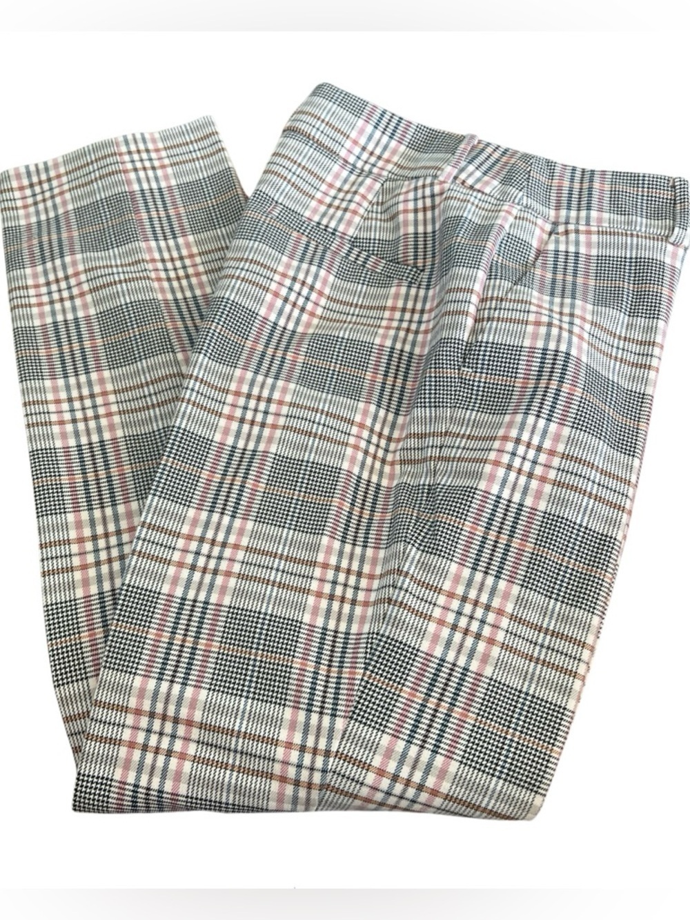 LOFT Plaid Trousers in Black, White & Pink